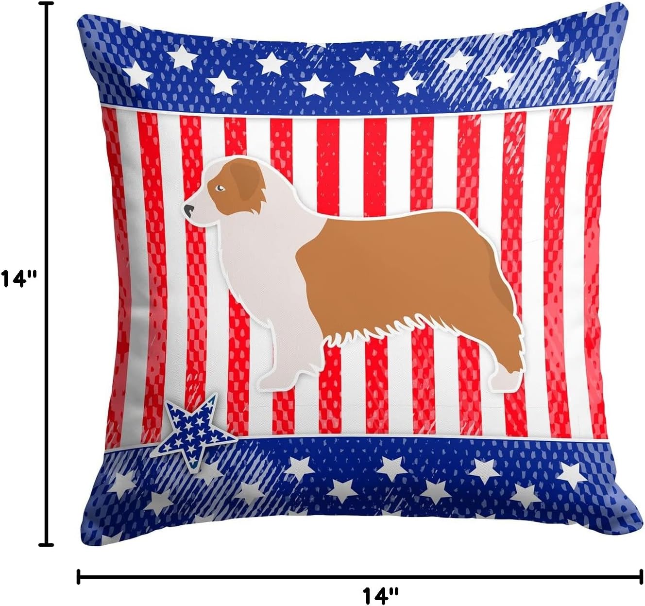 Caroline's Treasures BB3333PW1414 USA Patriotic Australian Shepherd Dog Fabric Decorative Pillow Machine Washable, Indoor Outdoor Decorative Pillow for Couch, Bed or Patio, 14Hx14W