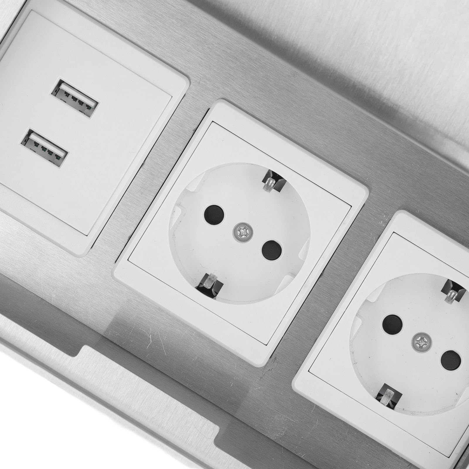 Kit Presa Piatta Nascosta Incasso, Scatola di Derivazione Incasso a Pavimento in Acciaio Inossidabile Impermeabile 16A 4KW con 2 Porte USB Standard UE 2 AC250V, Kit Presa