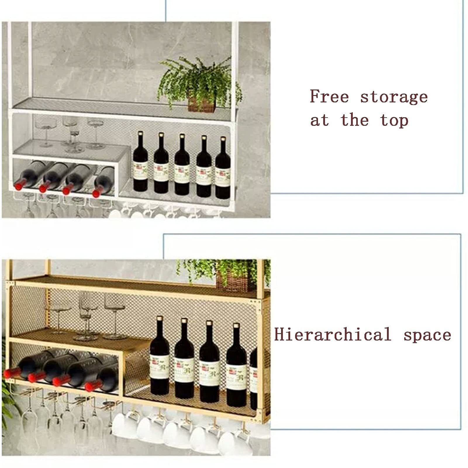 Aggancio da Bar, Portaoggetti Sospeso in Ferro Battuto, Griglia A Soffitto A Tre Livelli, Adatto A Casa, Bar, Bar (Color : White, Size : 120X30X45CM)