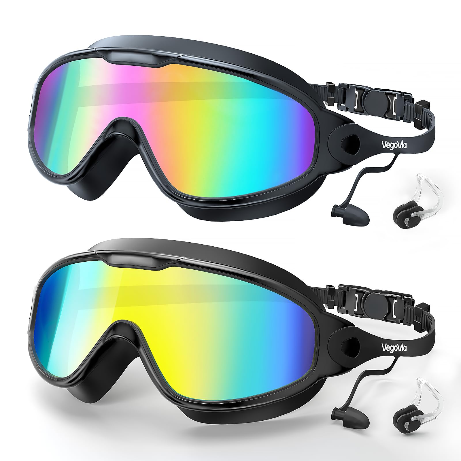 VegoVia Adult Swim Goggles 2 Pack, Anti-Fog 180° Wide View UV Protection Pool Swimming Goggles for Adult Youth Men Women