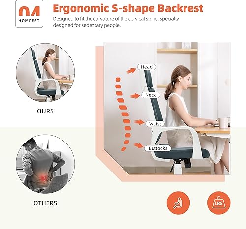 Miniatura 6 de HOMREST Silla de escritorio de oficina, silla de oficina ejecutiva con asiento y respaldo ajustables, silla de oficina con respaldo alto para