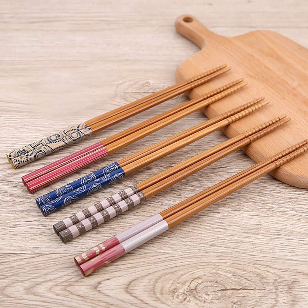 Chopsticks,Tableware Tableware, 5 Set Chopsticks Natural Wood Chopsticks for Asian Food, Anniversary, Celebrations, Dining & Bar-A (B )