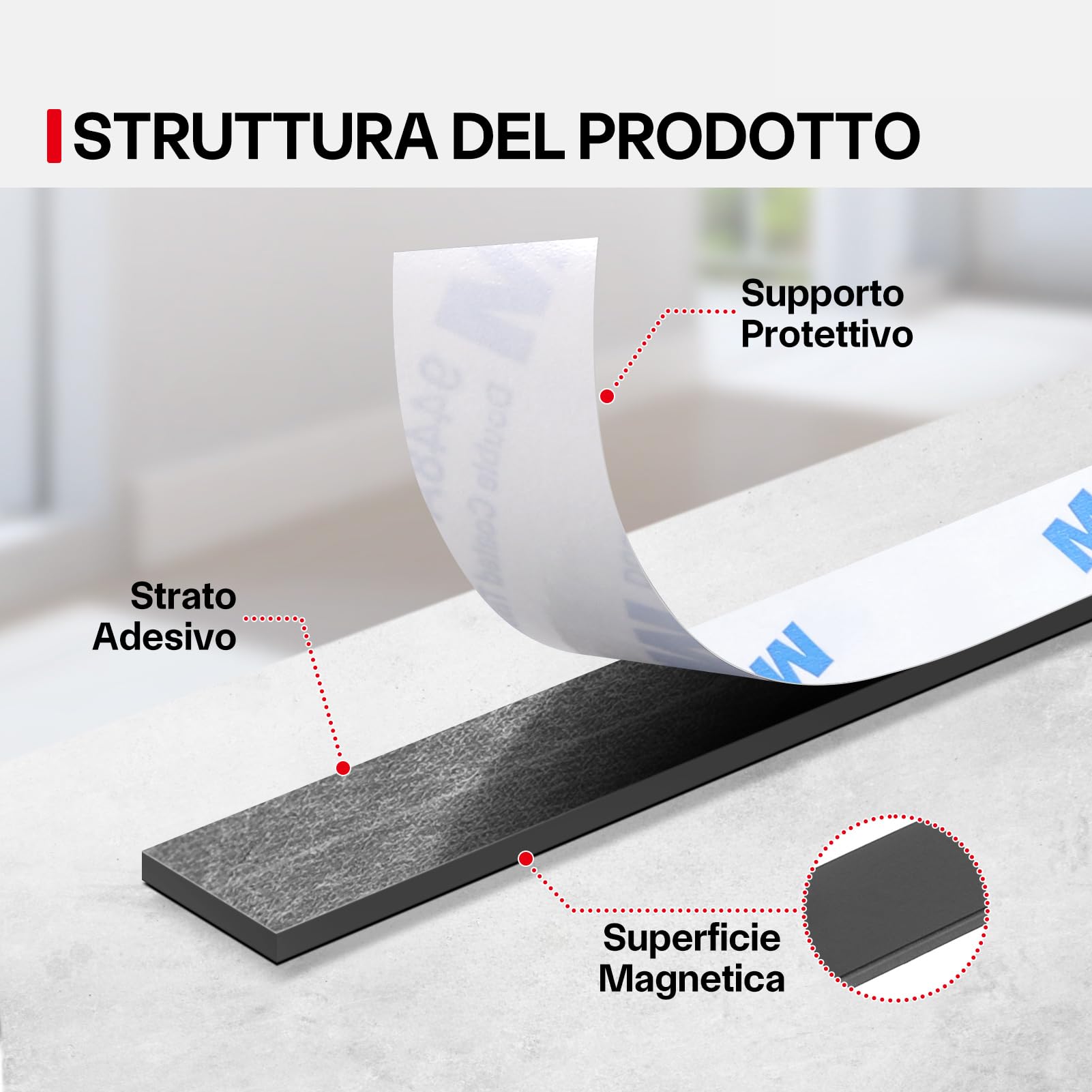Nastro Magnetico Autoadesivo Extra Forte, Banda Magnetica A+B, Banda Magnetica Adesiva, Striscia Calamita per zanzariera, fai da te, tende da finestra, striscia magnetica 4m*15mm
