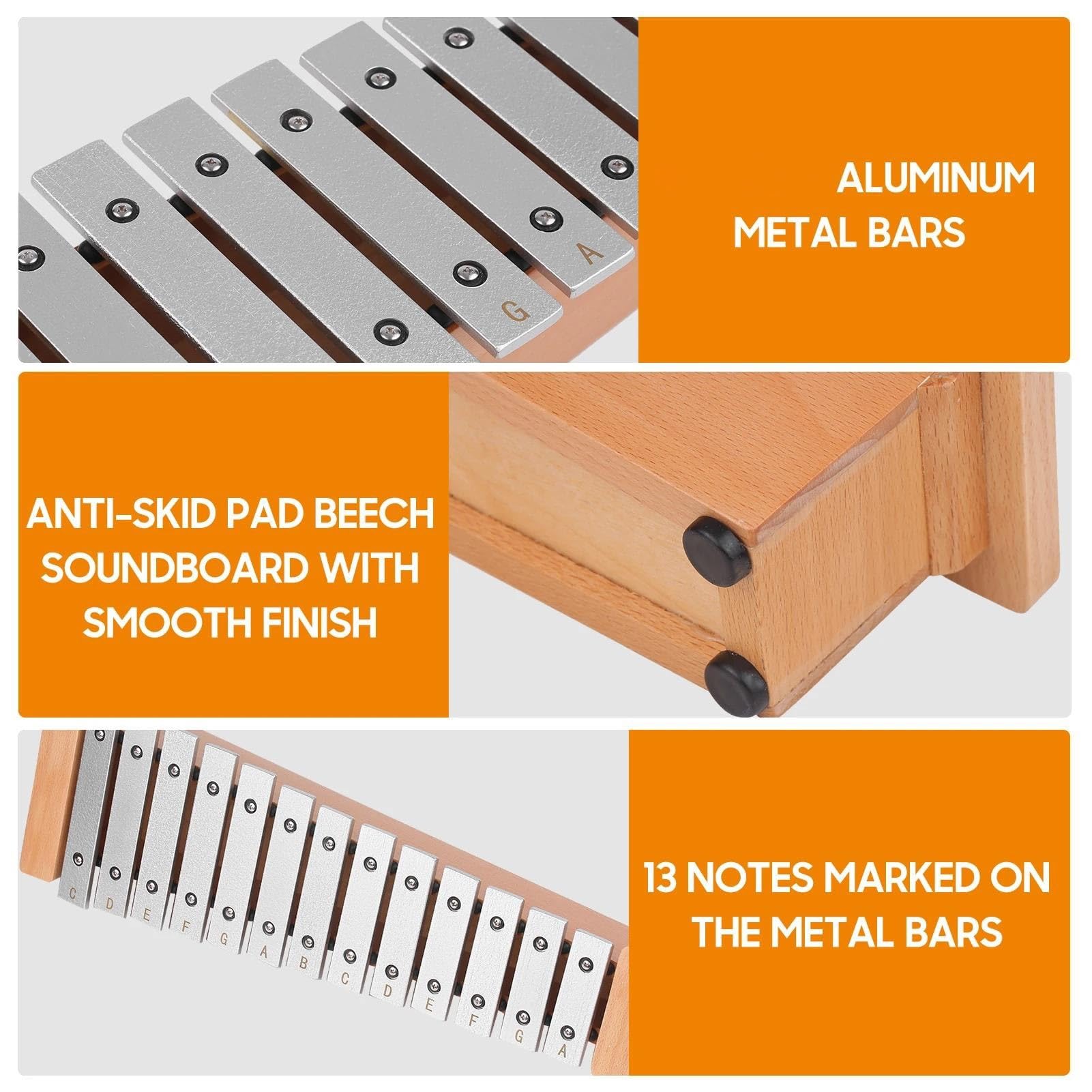 xilófono kit Xilófono De Piano Portátil De Aluminio Glockenspiel De 13 Notas Viene Con 2 Palos De Madera