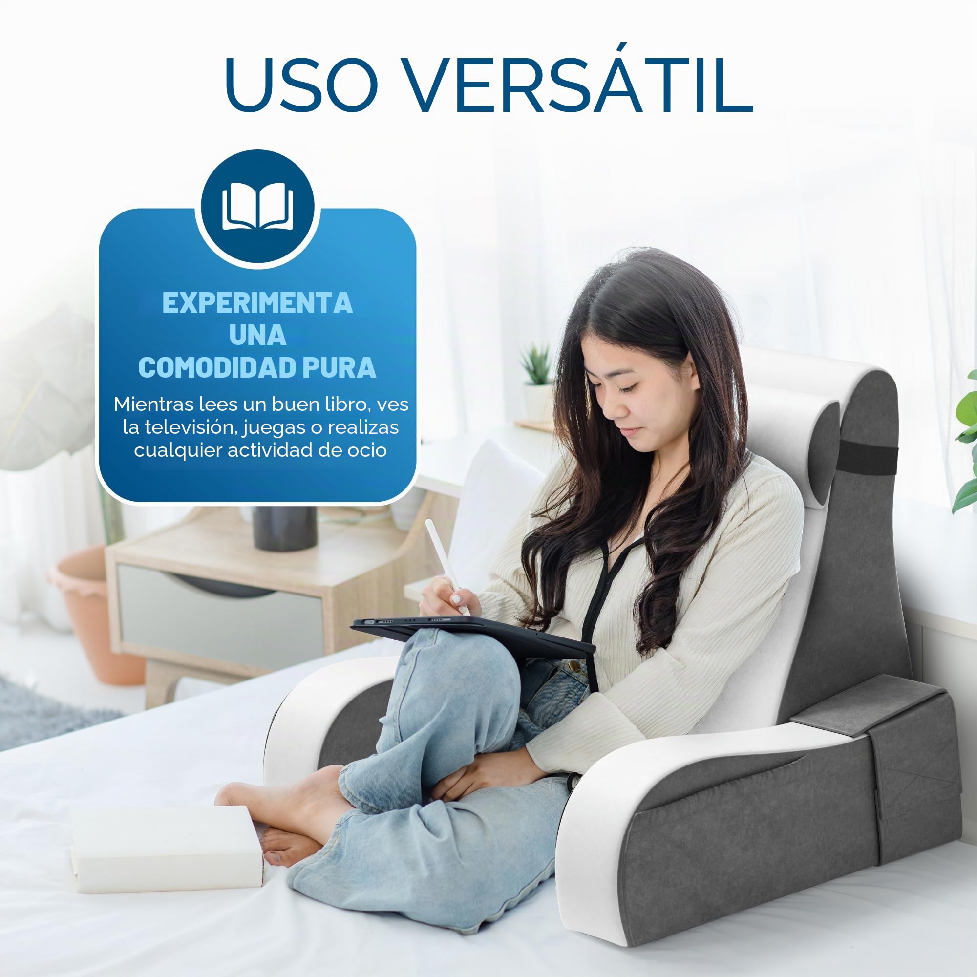 Kölbs Almohada de Lectura | Soporte Completo para Mayor Comodidad | Almohada de Espalda para Cama Sentado, Libro de televisión, Almohada de Apoyo para Respaldo de Cama, Silla de Cama con Brazos