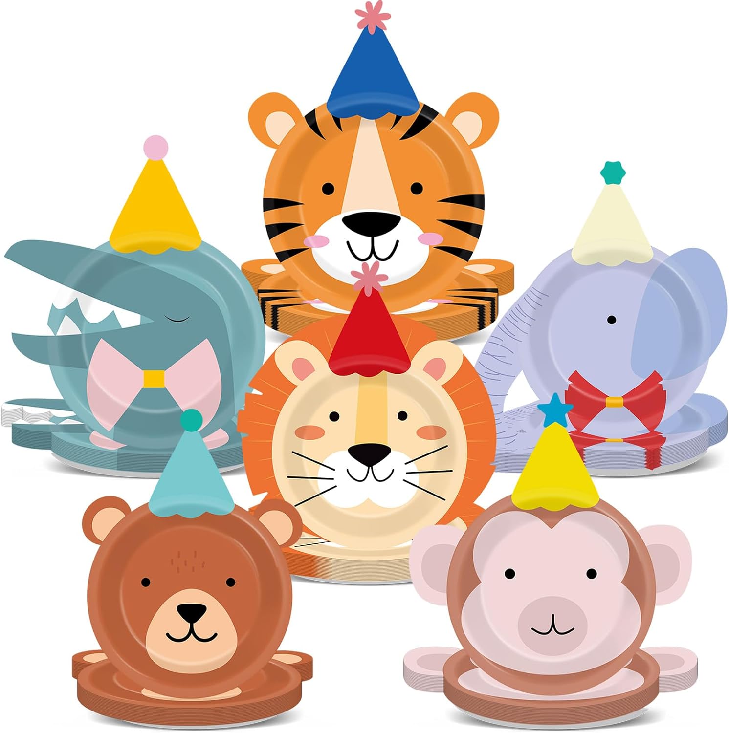 CHUNNIN 60 Pcs Animal Paper Plates Jungle Safari Dinner Party Plates for Zoo Parade Party Supplies Cute Animals Disposable Dinnerware Plate for Birthday Baby Shower Zoo Celebration Decorations Favors