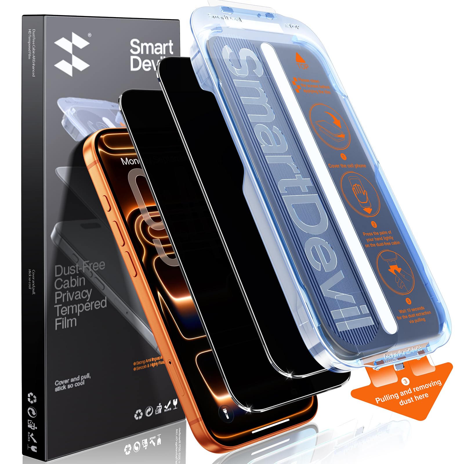 SMARTDEVIL 2 Stück Panzerglas für iPhone 17 Pro, Blickschutz Schutzfolie, Militärischer Fallschutz, 9H Härte, Anti-Spy Privacy Glas, Schnelle & Einfache Installation, Hüllenfreundliches Design
