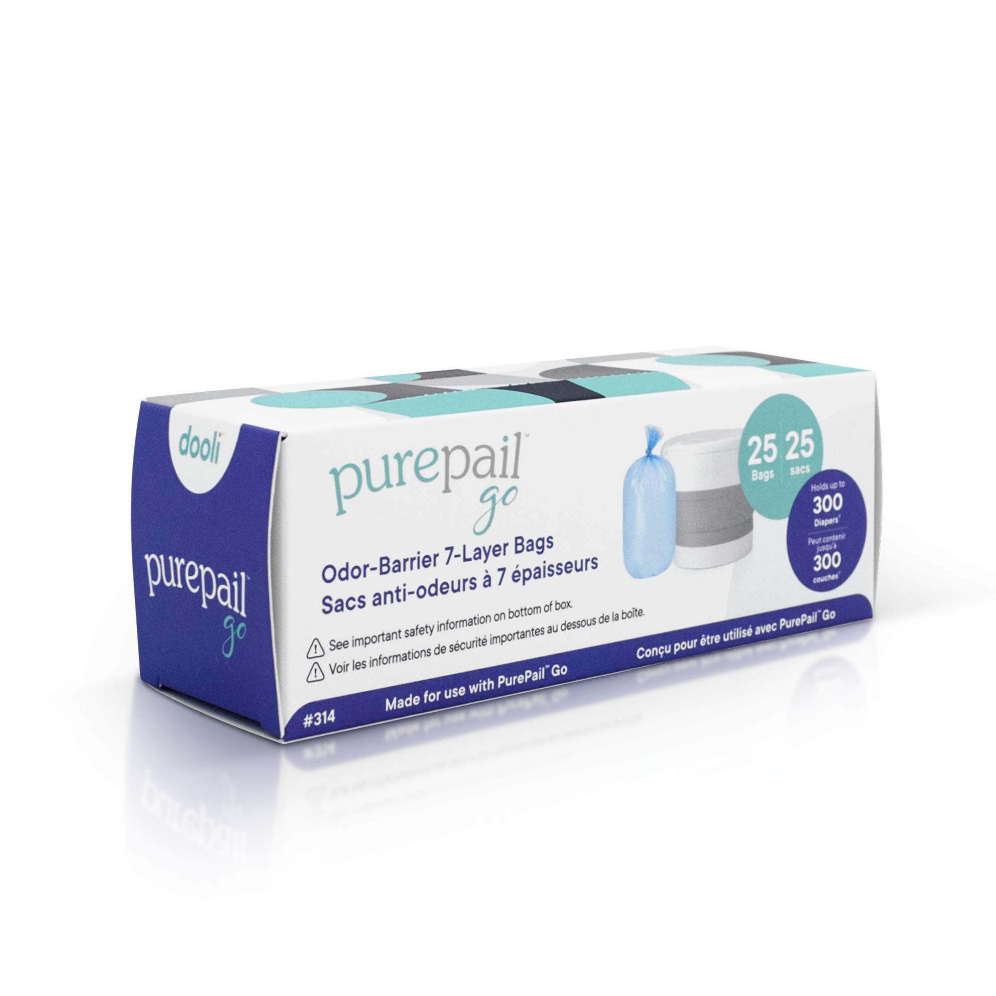 dooliPurePail Go Refill Bags, Use With PurePail Go Diaper Pail (Sold Separately), 25 Bags (304)
