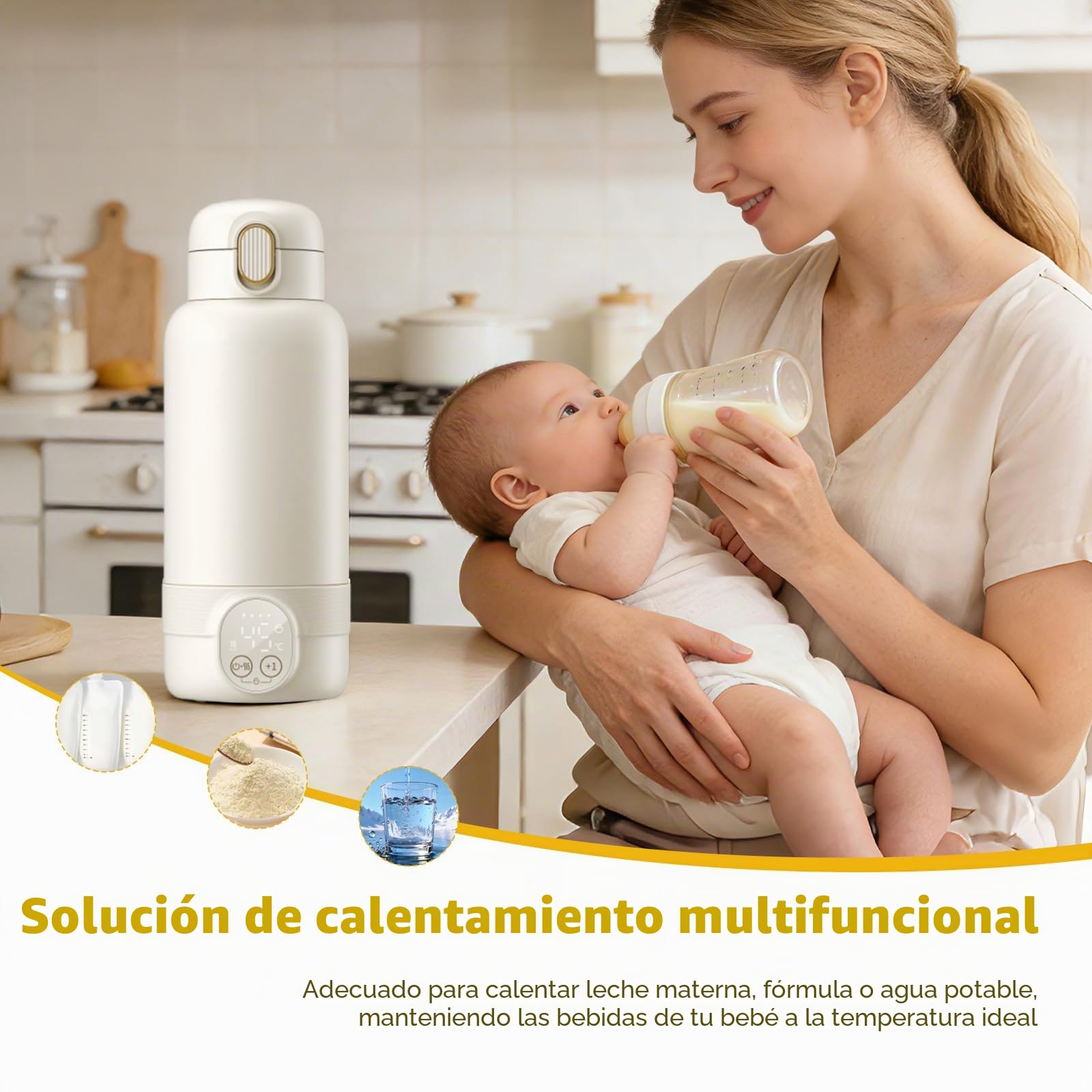 Calienta Biberones Portátil Sin Cable,14000mAh Calentamiento Rápido 2 Min | Calentador de Biberones Acero Inoxidable 316, para Leche Materna Agua Fórmula, Viaje Coche Noche, 500ml