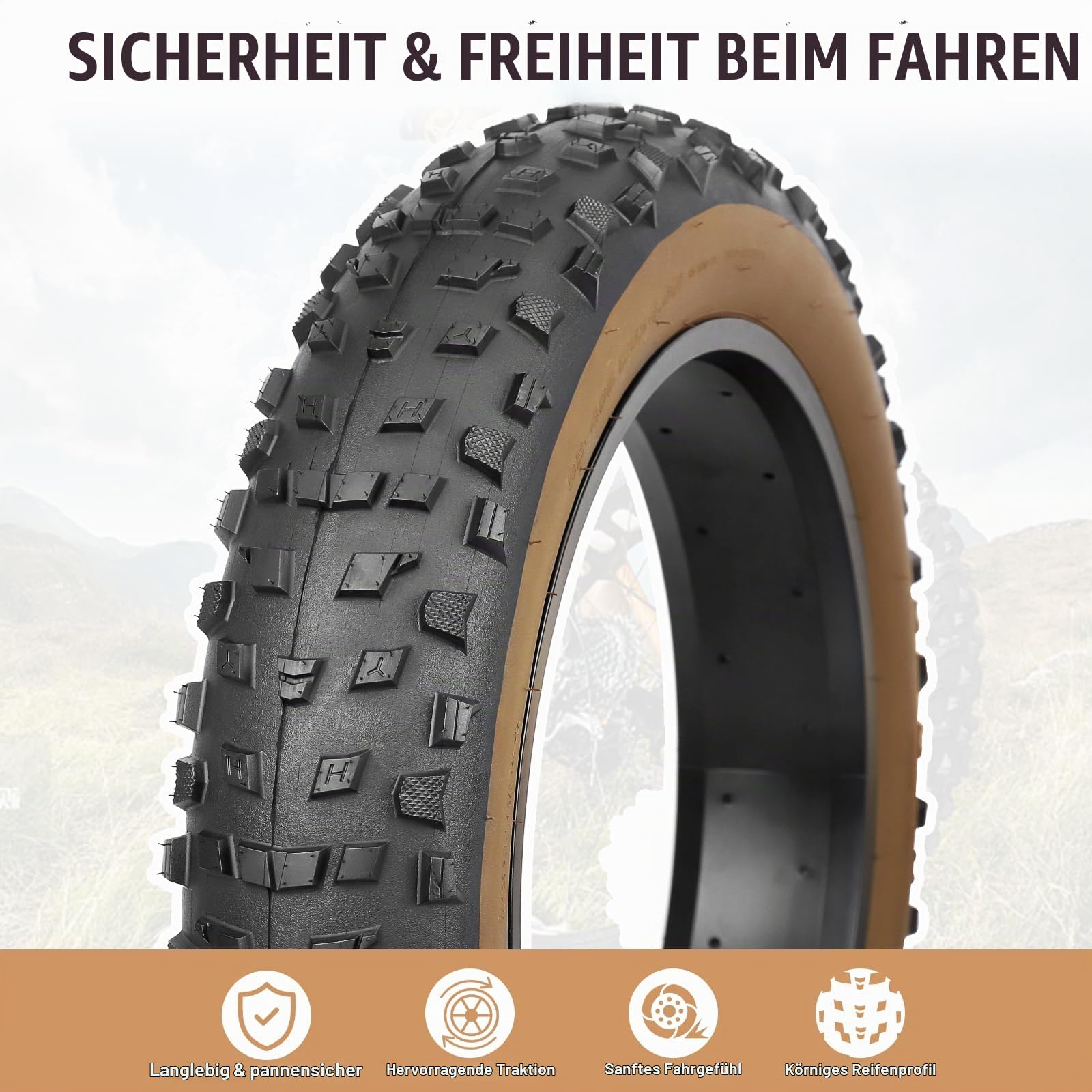 2er-Pack E Bike Reifen,Faltbar Fat Tire Fett Fahrradreifen 20x4.0/26x4.0 Zoll Ersatzreifen Fahrrad Mantel Reifen für E-Bike/Mountain Snow Bike