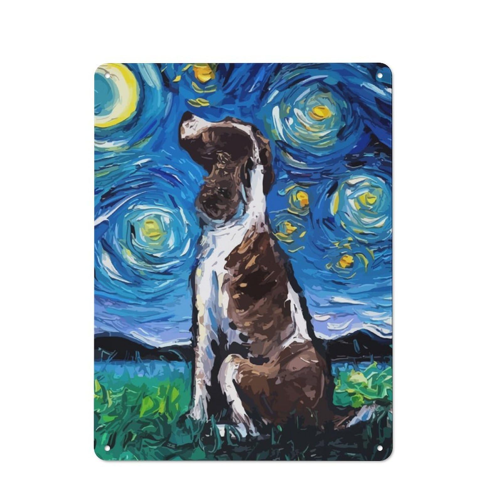 Junmoney Dog Starry Night Warehouse Style Metal Wall Decor 40X30cm, Tin Wall Sign For Modern Home, Workshop, Office Or Cafe