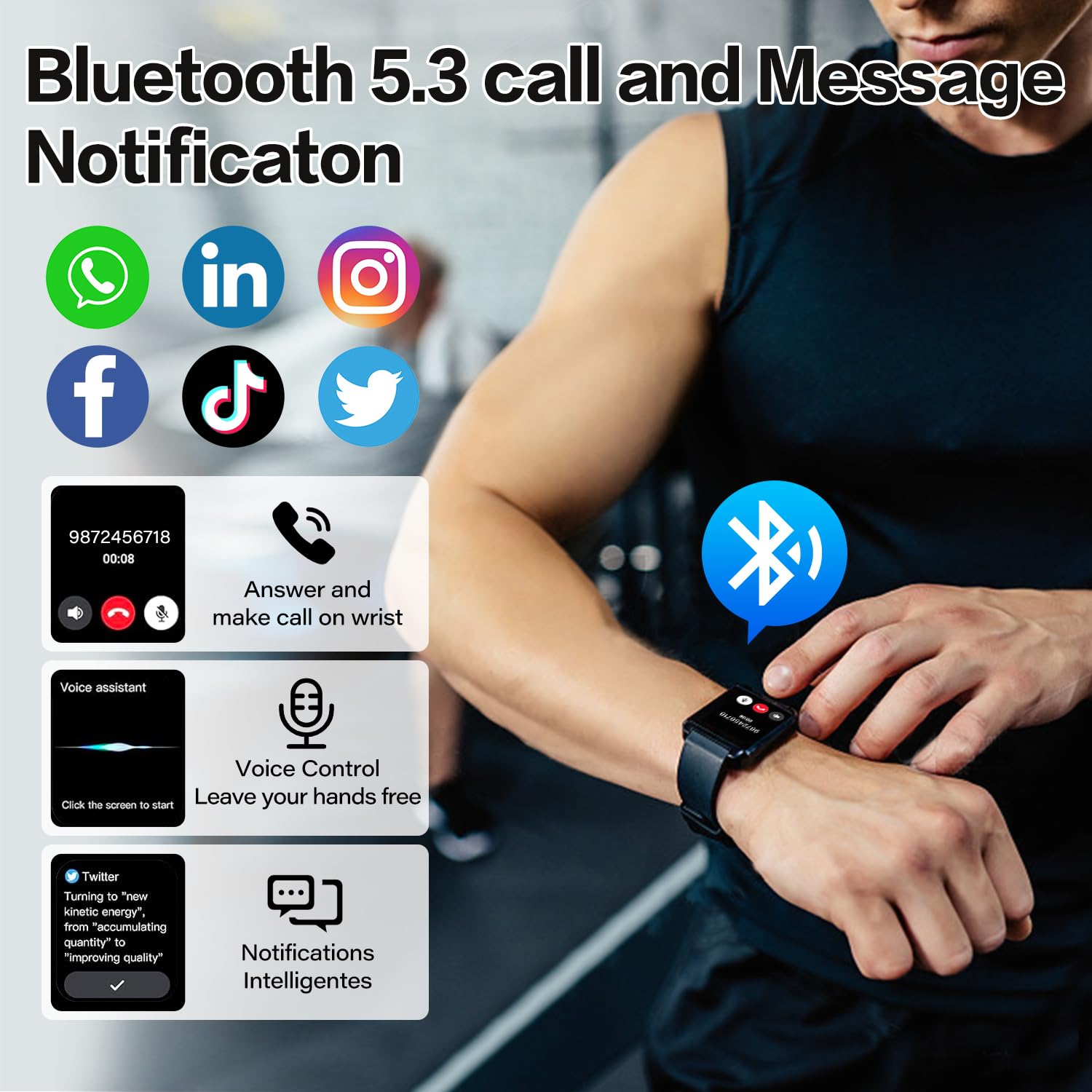 Smartwatch męski damski Life Tracker 1,95" HD Touch zegarek fitness, wodoszczelność 5ATM, wskaźnik witalności 24/7, 18 trybów sportowych, analiza snu, funkcja połączeń, kompatybilny z iOS
