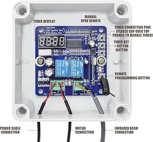 Miniatura 5 de Chicken Coop - Kit de abridor de puerta automático con sensor de luz, motor actuador de controlador de exterior a prueba de lluvia, control remoto,