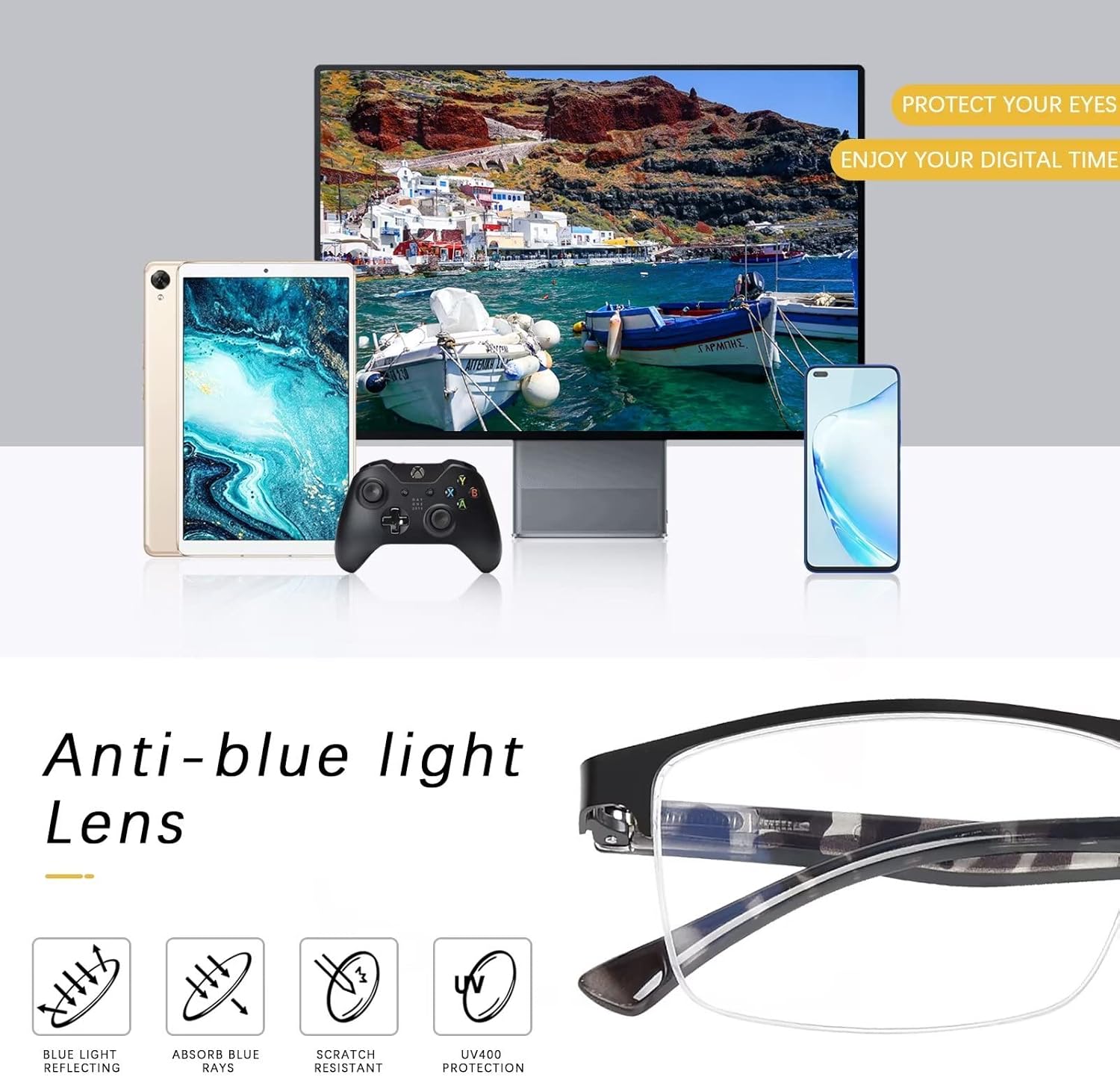 FONHCOO Reading Glasses for Women Men, Blue Light Blocking Reading Glasses Metal Half Frame Computer Readers Anti UV/Glare - Image 5