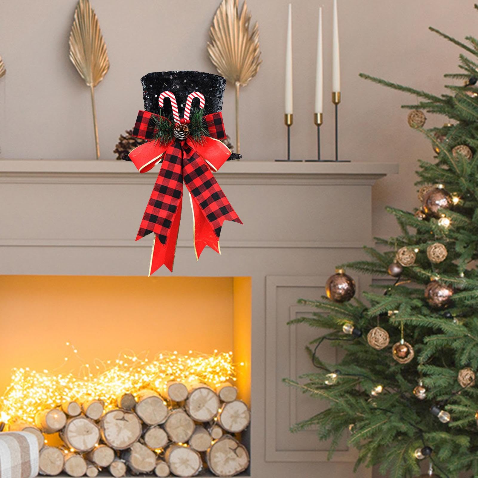 Étoile De Sapin Ornement En Tissu Avec Nœud À Paillettes | Cime D'Arbre En Forme De Chapeau Pour les Vacances d'Hiver les Fêtes le Salon la Chambre la Chambre pour Enfant