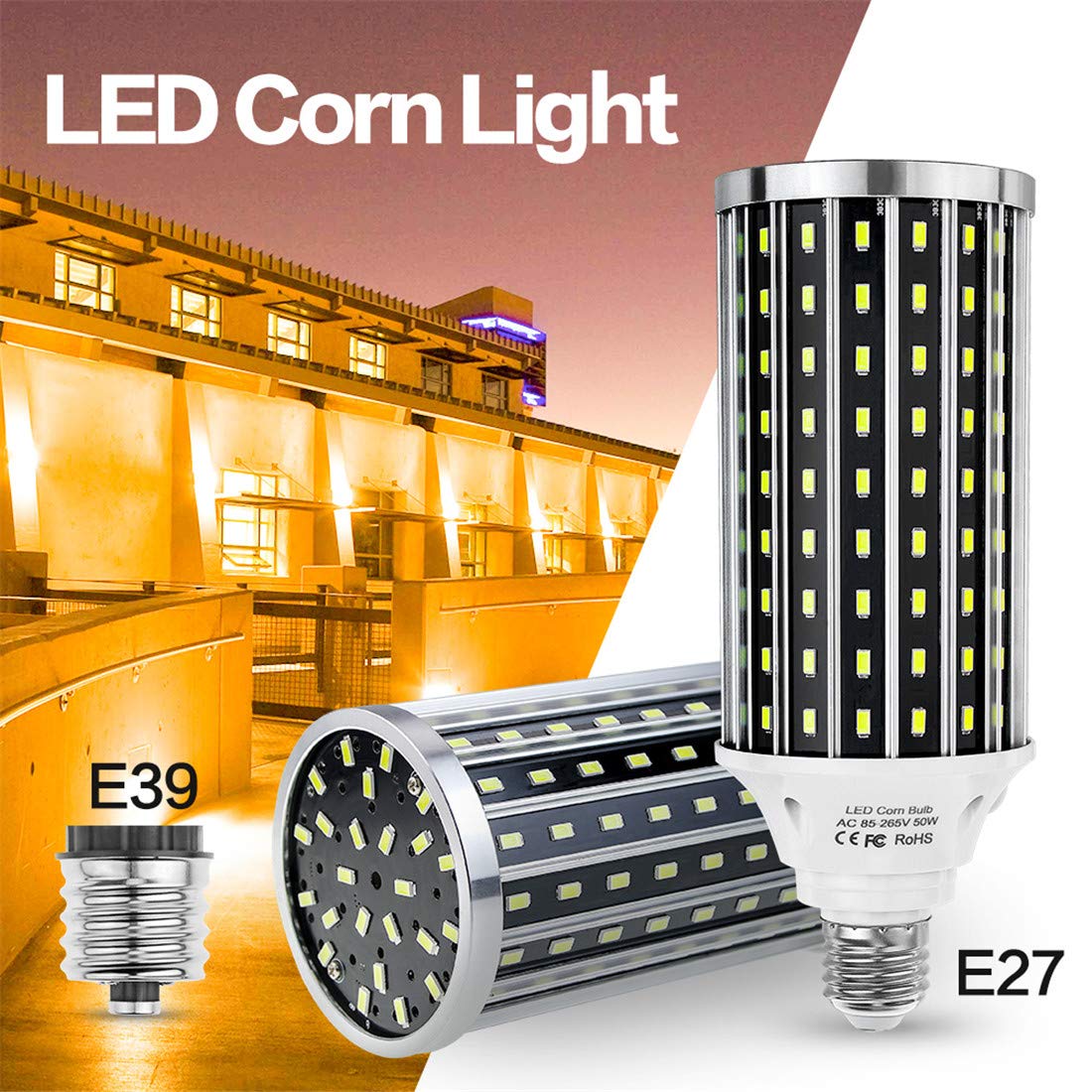 LED Maíz Bombilla Luz De Maíz 220V Bombilla LED E27 Luz De Vela 6000K Luz Diurna [13.800 Lúmenes] En Lugar De 400W De Halogenuros Metálicos Por Vatio Utilizada En Talleres De Garaje, Etc,White e27
