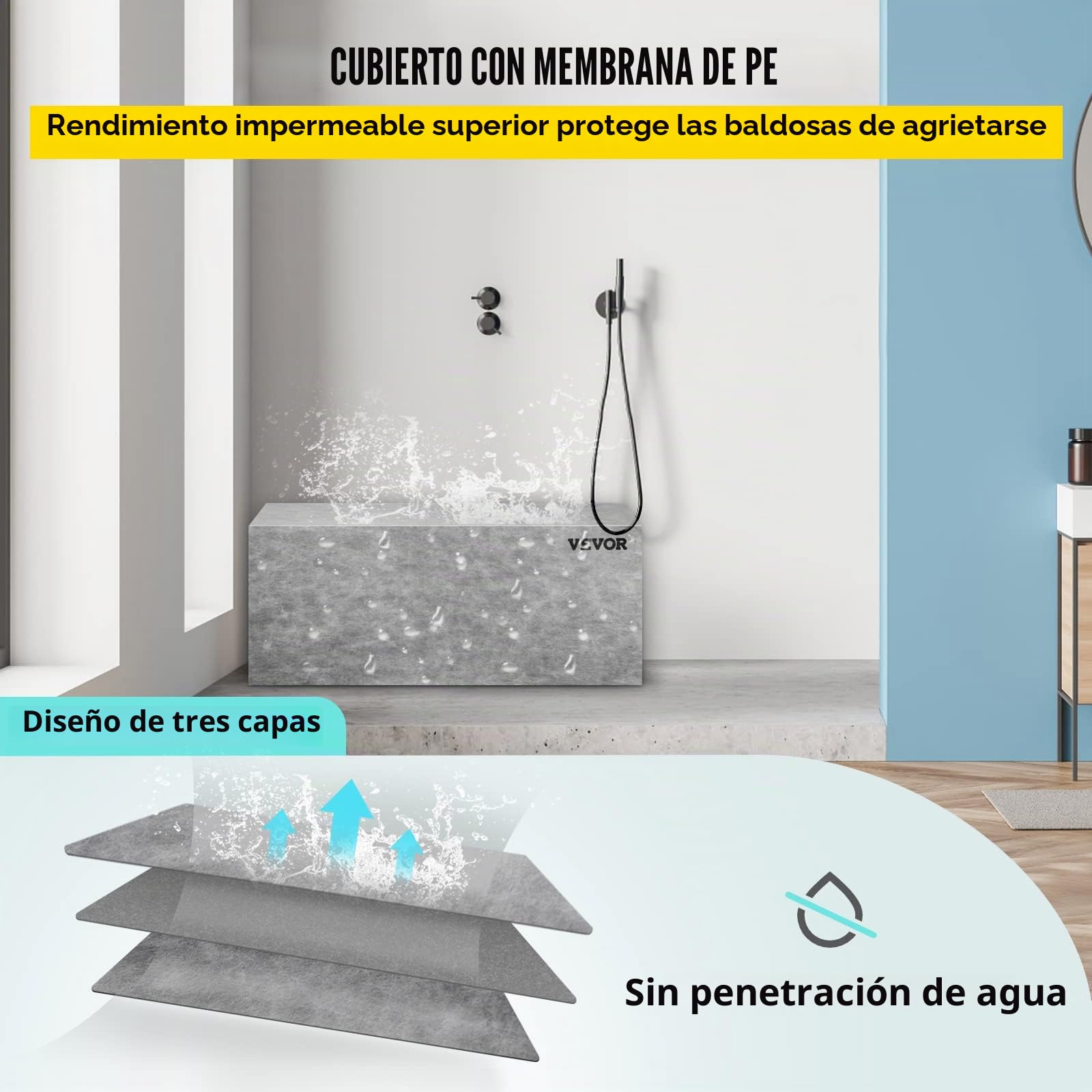 VEVOR Banco Rectángulo de Ducha 120x40x50 cm Banco Listo para Baldosas Material de EPS Compuesto Asiento de Banco de Ducha Listo para Azulejos Carga de 200 kg Membrana Impermeable para Cuarto de Baño