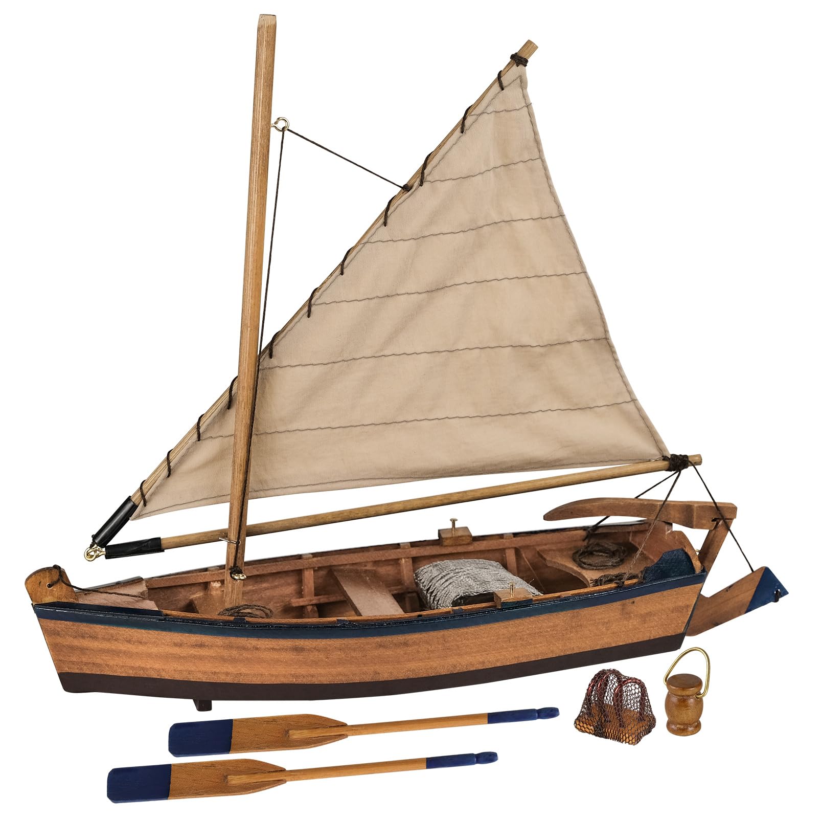 SAILINGSTORY Wooden Fishing Boat Model Rowboat Sailboat Model Nautical Beach Decor 10