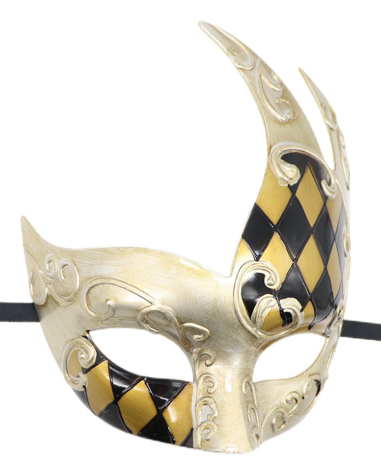 Coolwife Men's Masquerade Mask Vintage Venetian Checkered Musical Party Mardi Gras Mask (W Gold/Black) - Image 3
