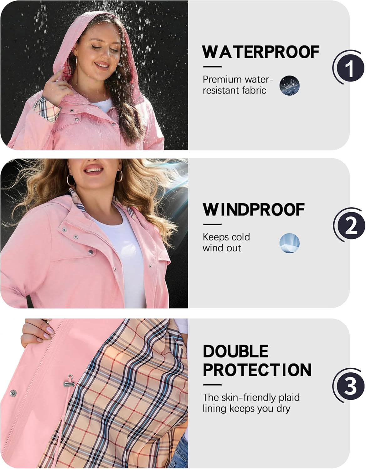 Bloggerlove Rain Jacket Women Plus Size Long Raincoat with Hood Waterproof Outdoor Trench Coat