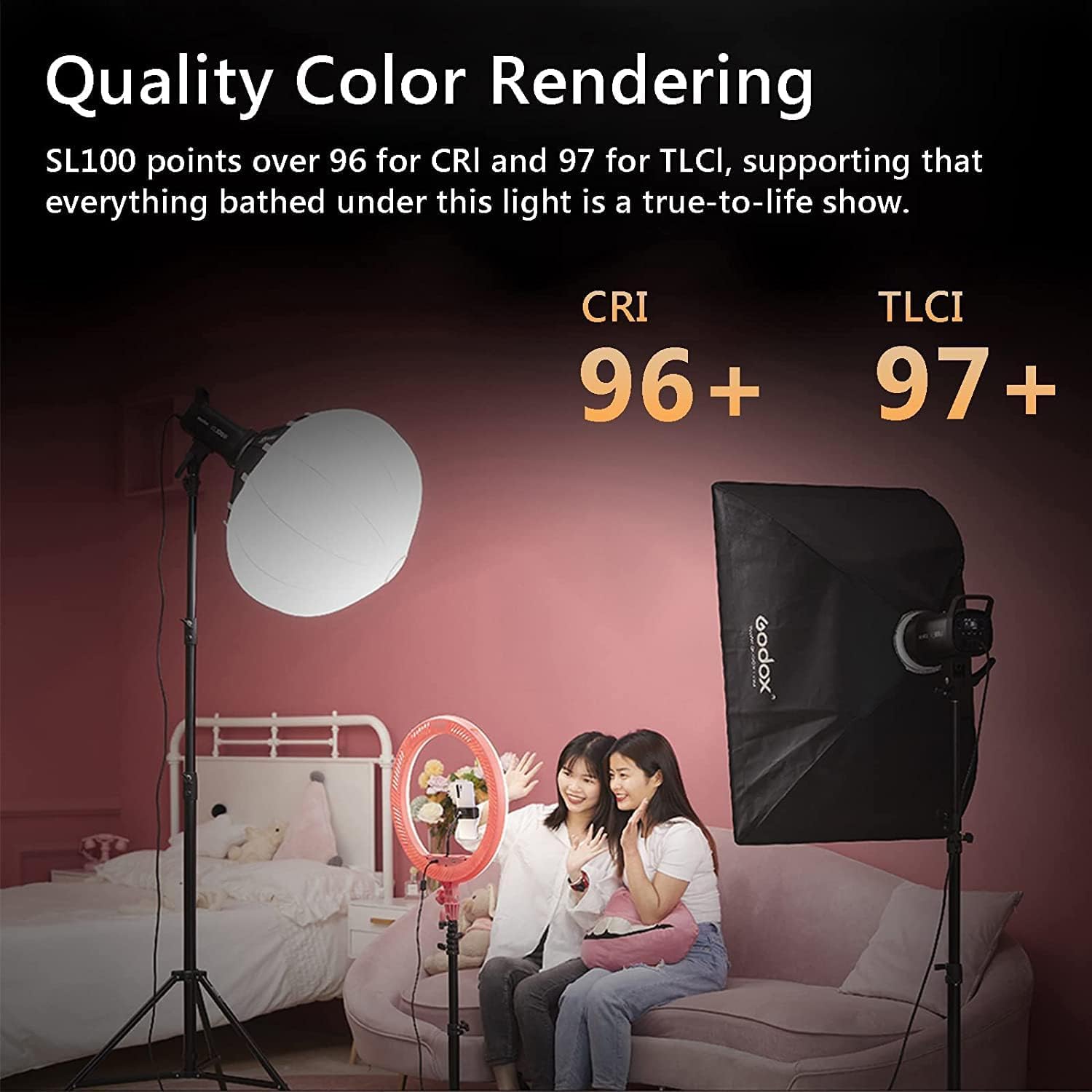Godox SL100D Luz de Video LED con Montura Bowens, 100W 5600K CRI 96 TLCI 97 Luz de Estudio LED, 8 Efectos de luz LED Iluminación de Video Continua (versión de luz Blanca)