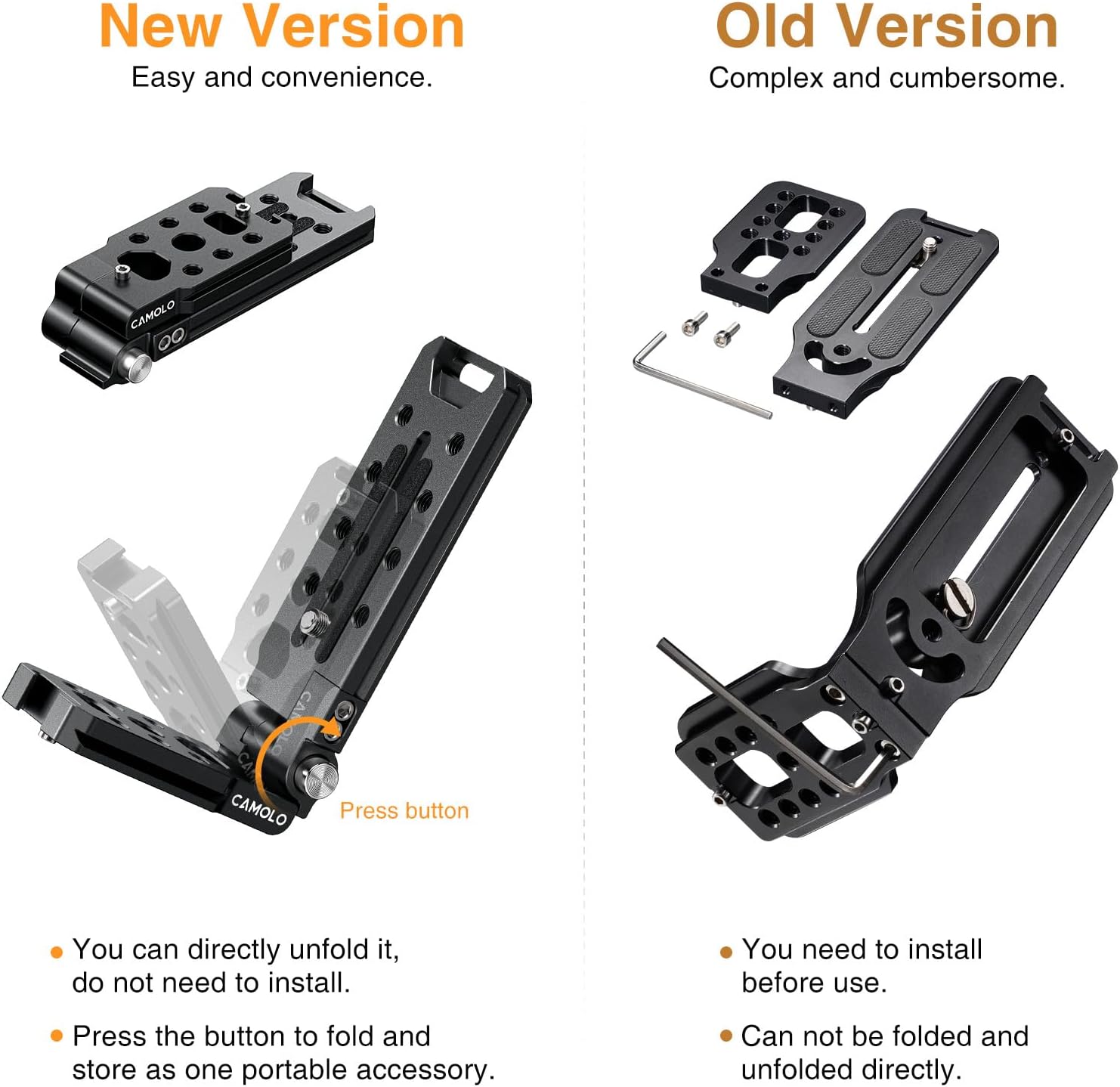 Foldable DSLR Camera L Bracket,Vertical Horizontal Switching Tripod,Arca-Swiss Base,1/4" Srew Hole,Quick Release Plate Compatible with DJI Canon Nikon Sony Mirrorless Osmo Ronin Stabilizer Monopod - Image 5