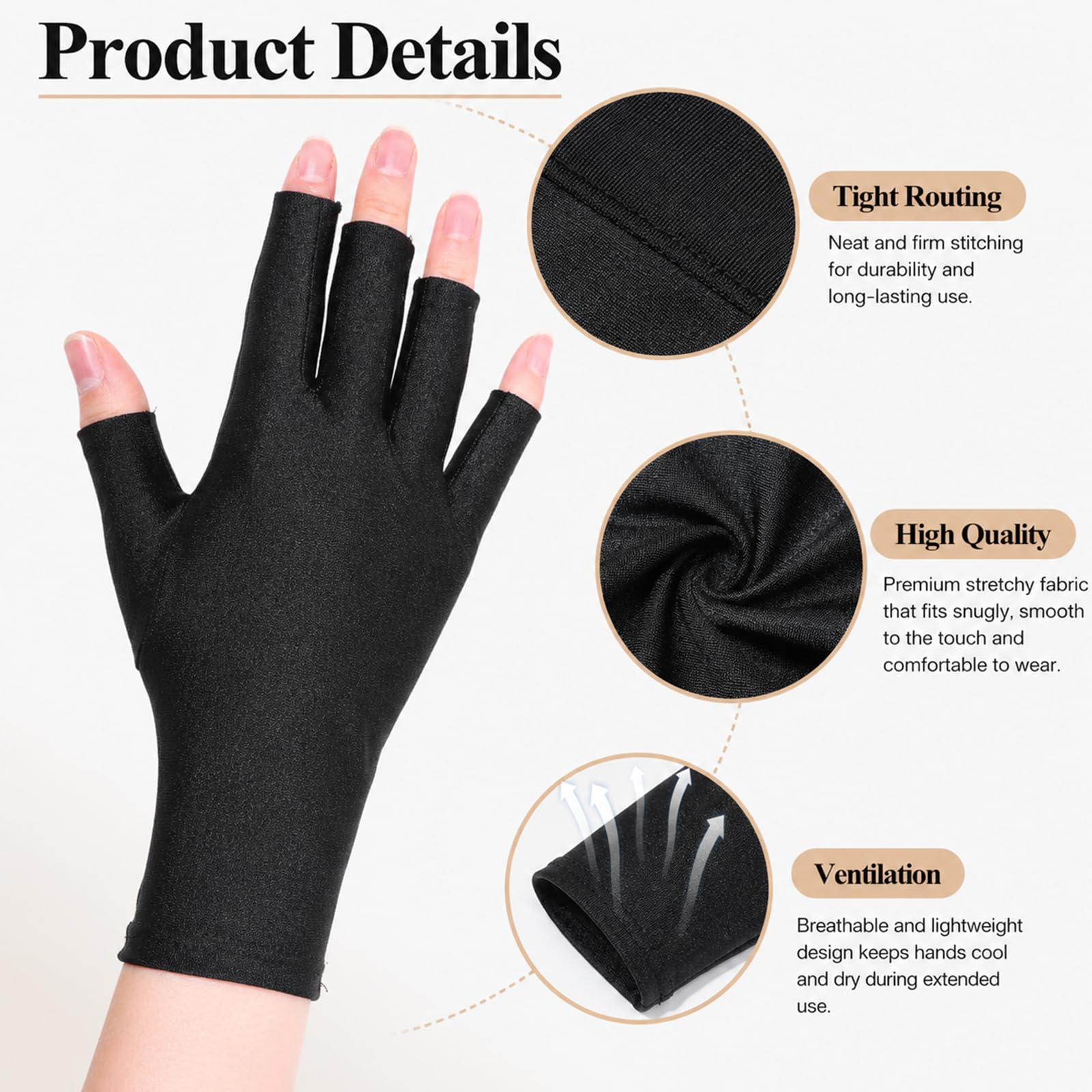 TIESOME Lot de 3 paires de gants de protection UV en gel pour manucure et nail art, respirants et extensibles, adaptés pour le salon ou l'extérieur