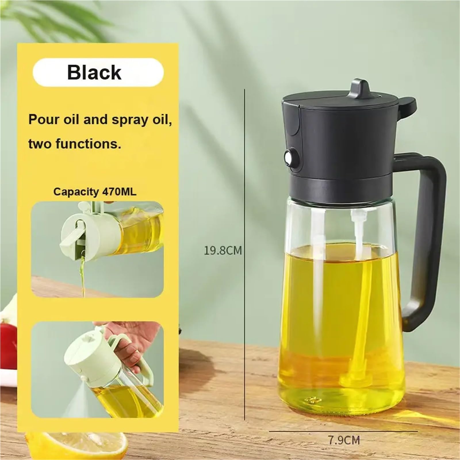 Dozownik oleju, 2 Szt. W 1 470 Ml Rozpylacz Oleju I Nalewak Plastikowa Butelka Z Rozpylaczem Gadżet Kuchenny Do Akcesoriów Grill Kempingowy do frytkownicy(Black)