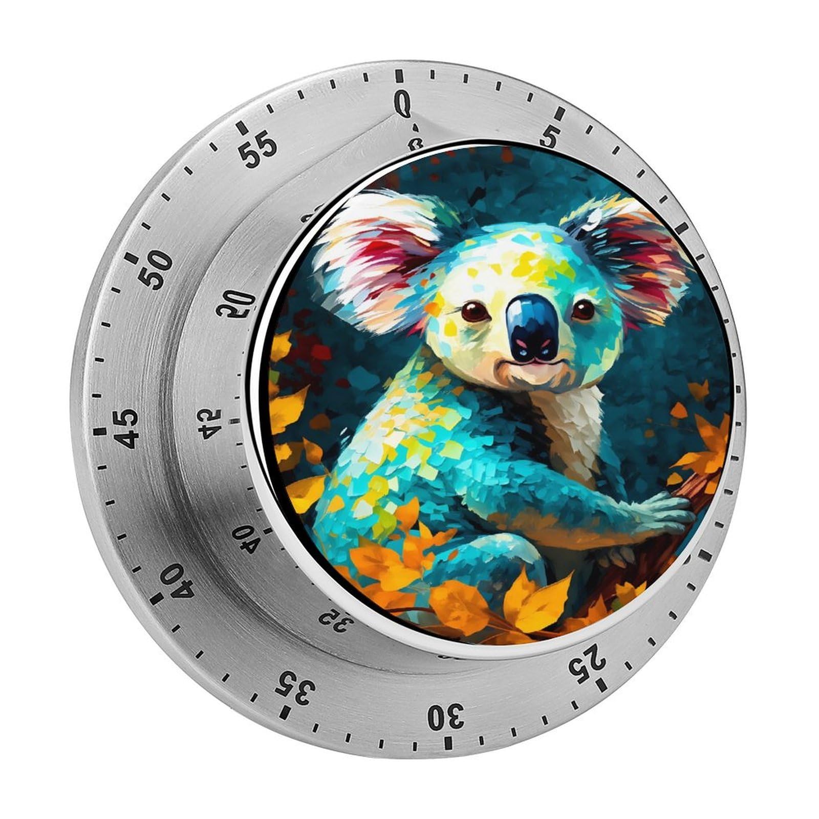 Colorful Abstract Koala 60 Minute Wind Up Timer,Visual Mechanical Magnetic Timer with Loud Alarm for Kitchen