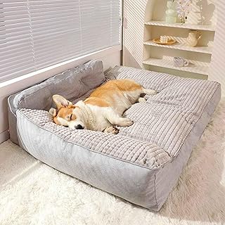 Dog Bed for Large Dogs, Washable, Plush Dog Cushion, Fluffy, Dog Couch with High Edge and Non-Slip Base for Large Dogs, Grey, XL product image
