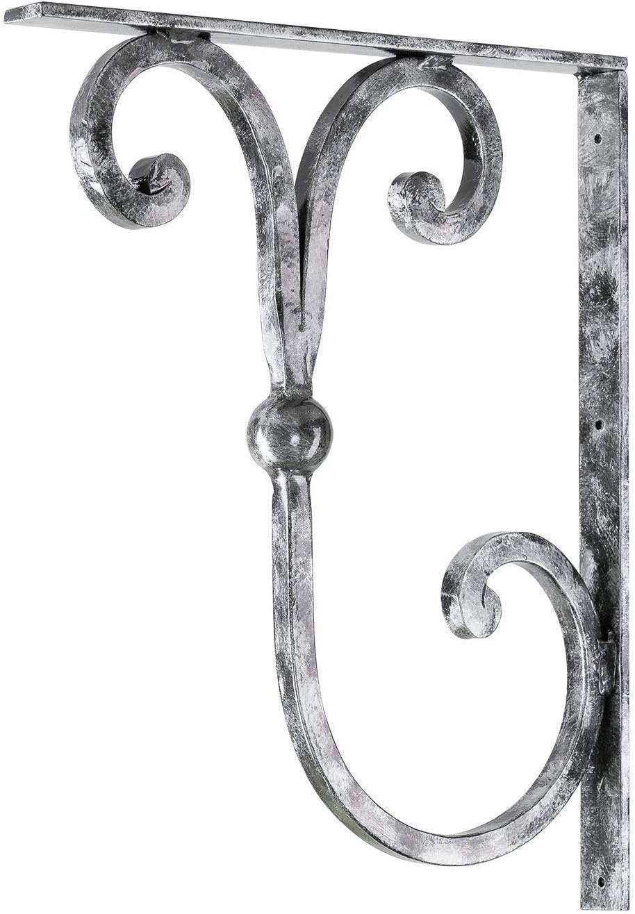 Pewter Scroll 9โx7โ Premium Heavy Duty Wrought Iron Countertop Brackets | Handcrafted Powder Coated Decorative Bracket Corbels for use with Interior/Exterior Granite Countertops Mantels