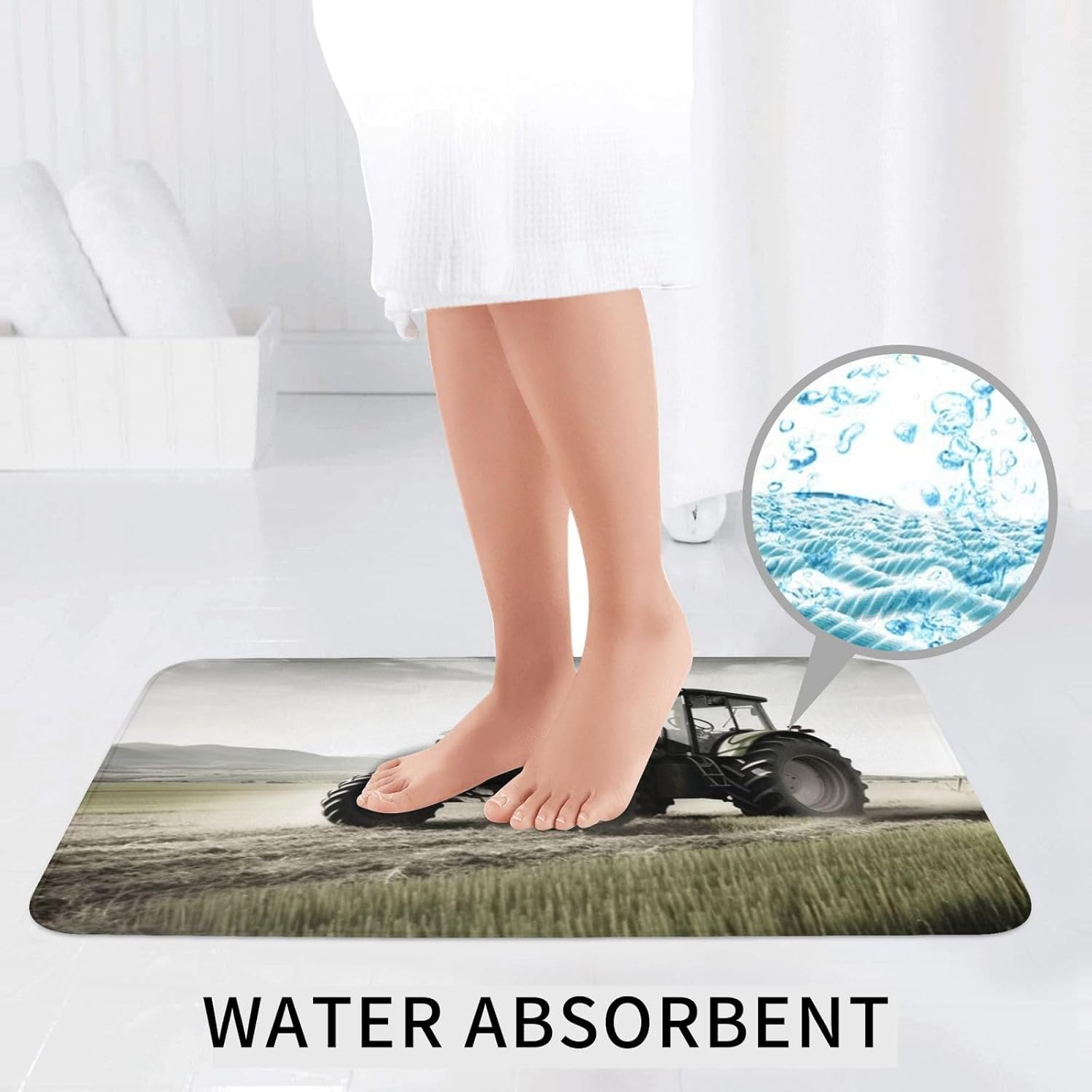 Tractor Agriculture Tranquil Print Bathroom Rug 3 Pieces Bathroom Rugs Bath Set Ultra Soft Carpet Mats Absorbent with U-Shaped Toilet for Toilet Bath Mat Set