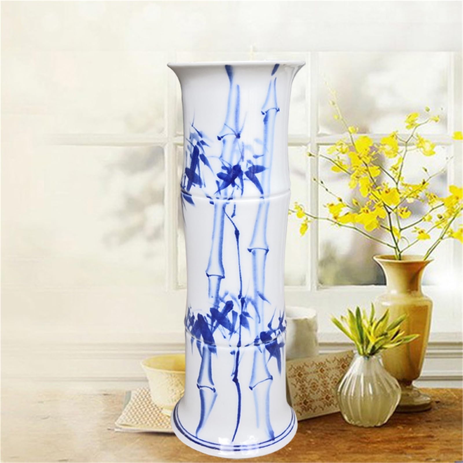 Vnook Bamboo Pattern Ceramic Umbrella Stand, Freestanding Decorative Floor Vase, Indoor Storage Bucket Ornament for Entryway Home Office Flower Shop(S)