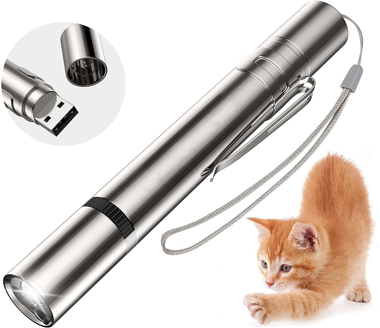 CleverWay 7-in-1 Cat Laser Toy - Interactive Chaser Toy for Kitten/Dogs USB Rechargeable Led Light Pointer and LED - Playing Chasing and Training Exercise (7-in-1 / Laser) / 3-in-1 / Laser $9.99