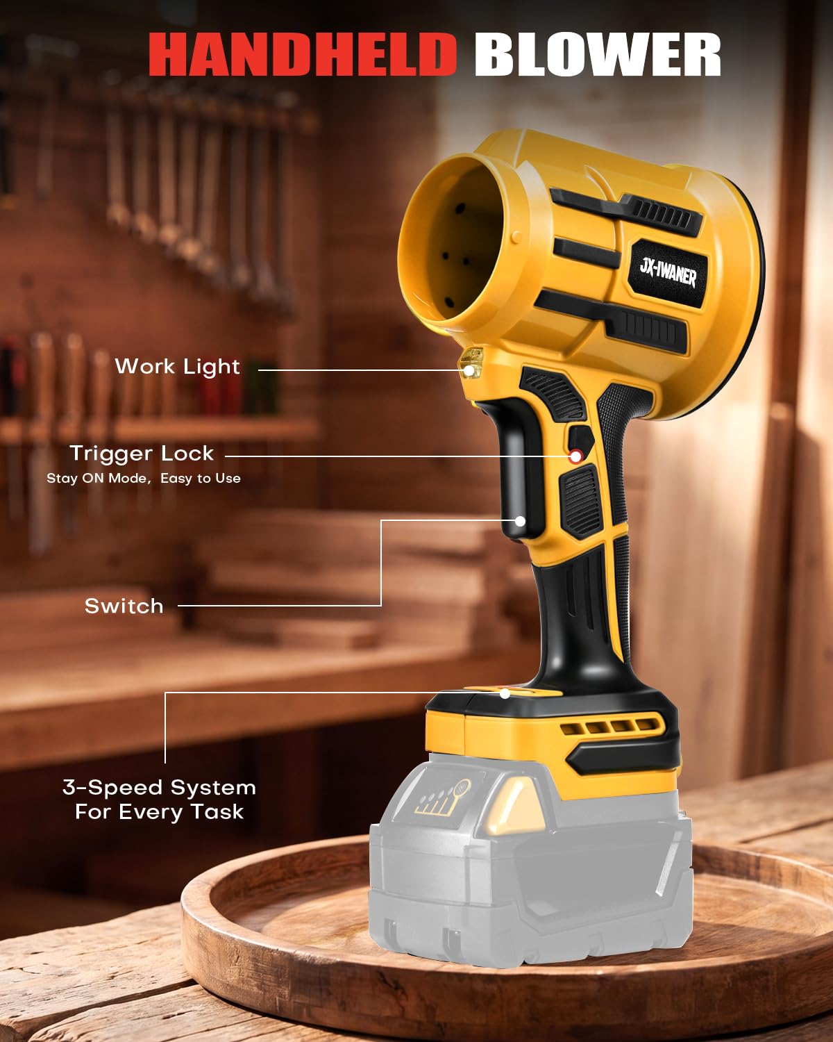Soffiatore per foglie senza fili, per DeWalt 20 V batteria, portatile, professionale, con motore ad alta velocità, per la pulizia del patio, la cura del prato, soffiaggio di foglie e polvere (senza