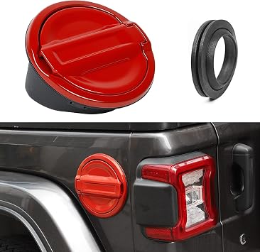 JeCar JL Fuel Filler Cover Gas Cap Aluminum Alloy Gas Tank Door Exterior Accessories Compatible with Jeep Wrangler 2018-2024 JL JLU, Red