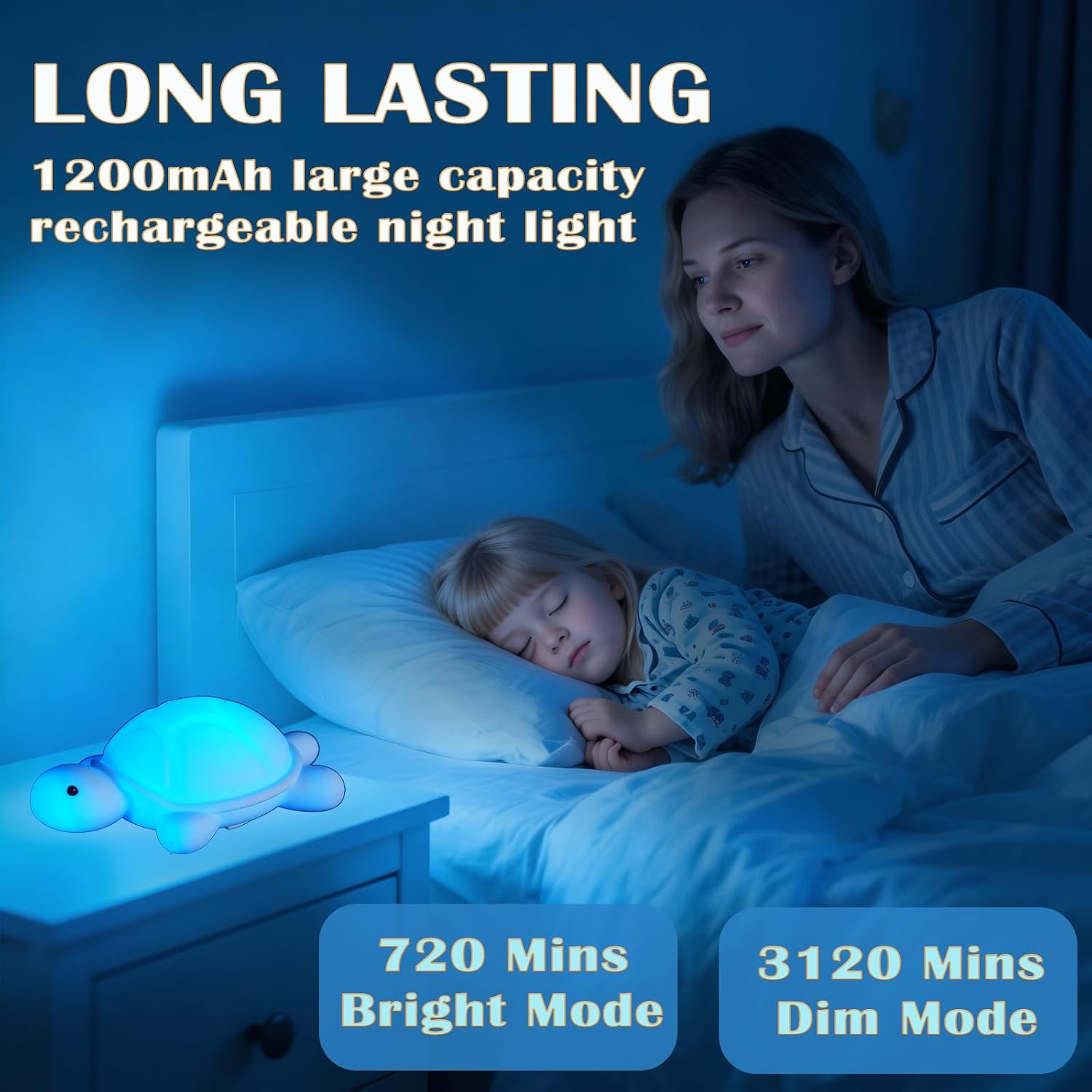 Turtle Night Light, Sea Turtle Gifts, Cute Soft Silicone Squishy LED Lamp with 7 RGB Colors, Dimmable, Timer, Touch Control, Kids' Bedroom Decor