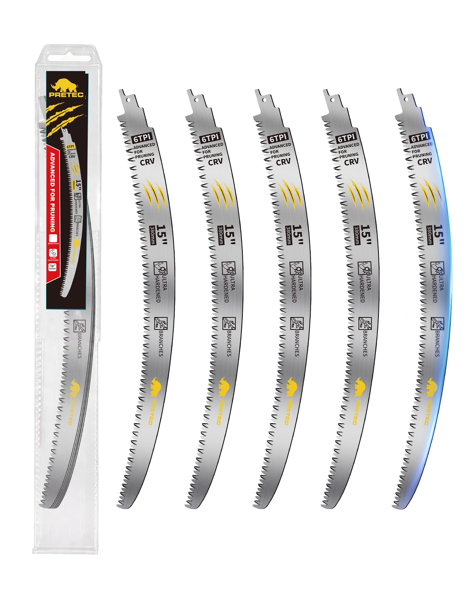 Reciprocating Saw Blades for Wood Pruning, 380mm Curved 6TPI, 5 Pack