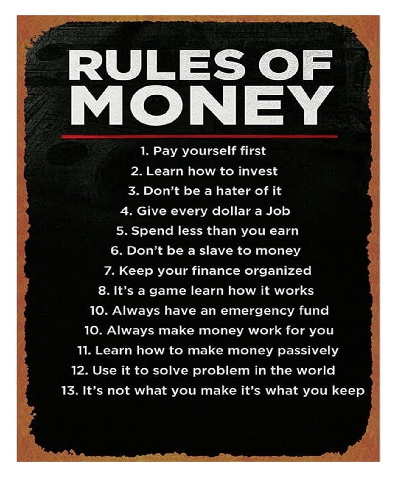 IDGTTLDF Vintage Metal Tin Sign Financial Motivation Quote Retro Wall Decor for Office Study Home Library 8 X 12 inch