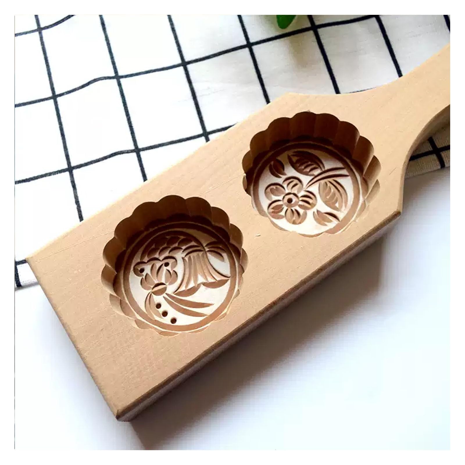 Molde de madera para hornear, cortador de galletas y sello de galletas para decoración de pastelería, molde creativo de estampado floral para pasteles de luna y galletas, 100% hecho a mano