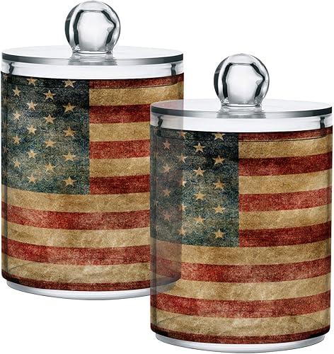 Tarros de plástico con tapas, paquete de 4 recipientes de almacenamiento con la bandera estadounidense vintage, de boca ancha, herméticos, para