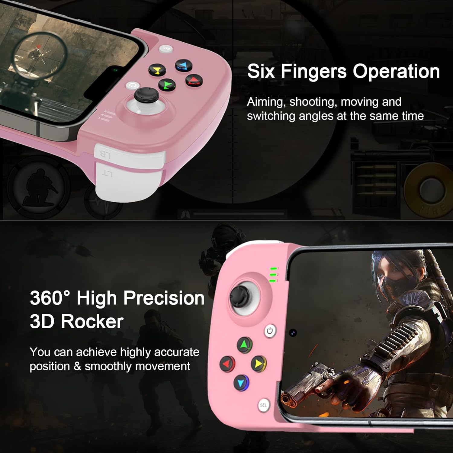 arVin Mobile Game Controller for Samsung Galaxy S23/S22/S21 Ultra, TCL, Tablet, Android Wireless Gamepad for iPhone 15/14/13/12, iOS, iPad, MacBook, PC Gaming Joystick with Back Button, Direct Play Pink image 3 of 8 B0BG6TNVZ1