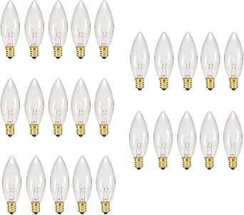 Replacement Light Bulbs for Electric Candle Lamps - 7 Watt, Clear, Pack of 25 Bulbs