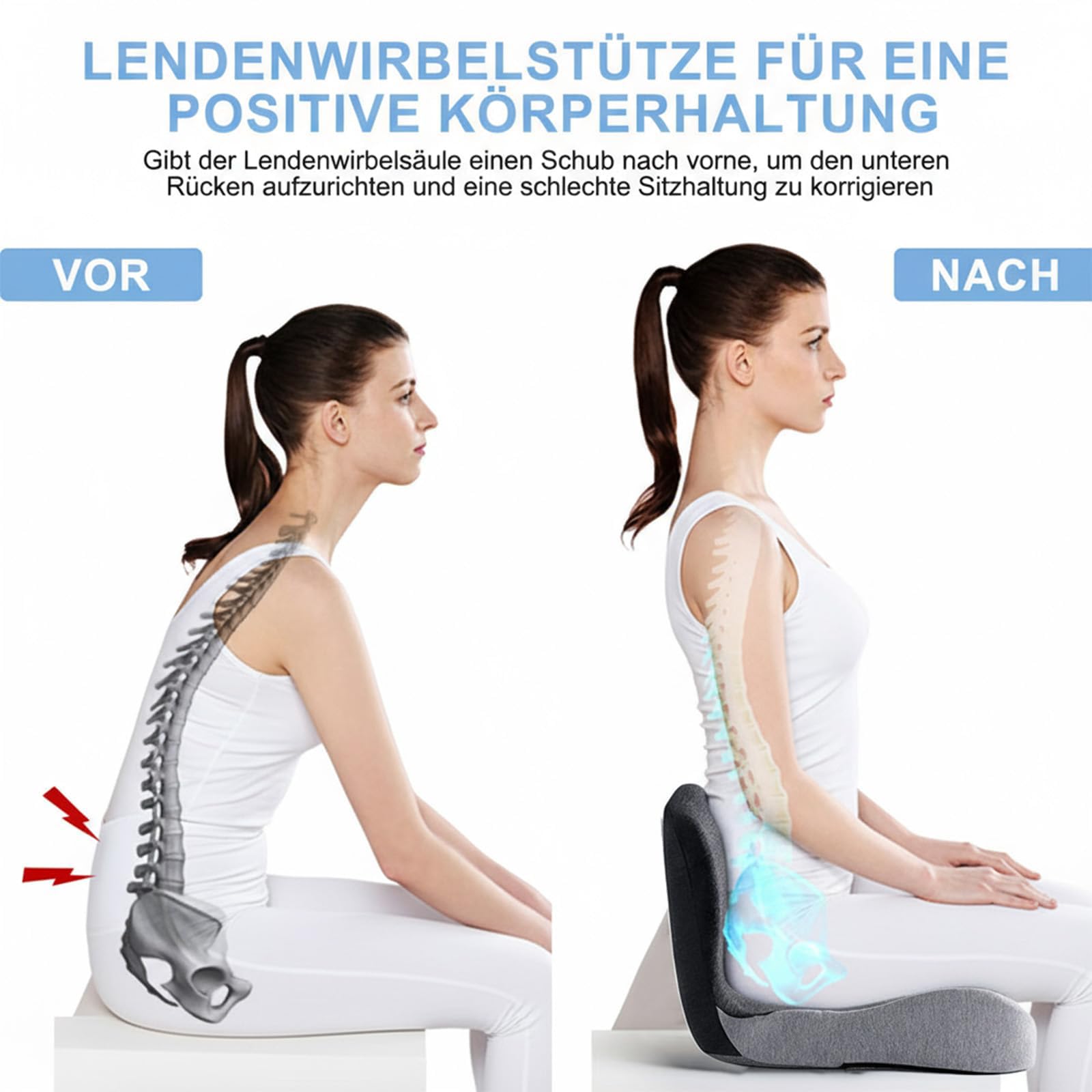 Cojín de asiento de coche con soporte lumbar, espuma viscoelástica antideslizante, funda lavable a máquina, cojín integrado para respaldo y asiento