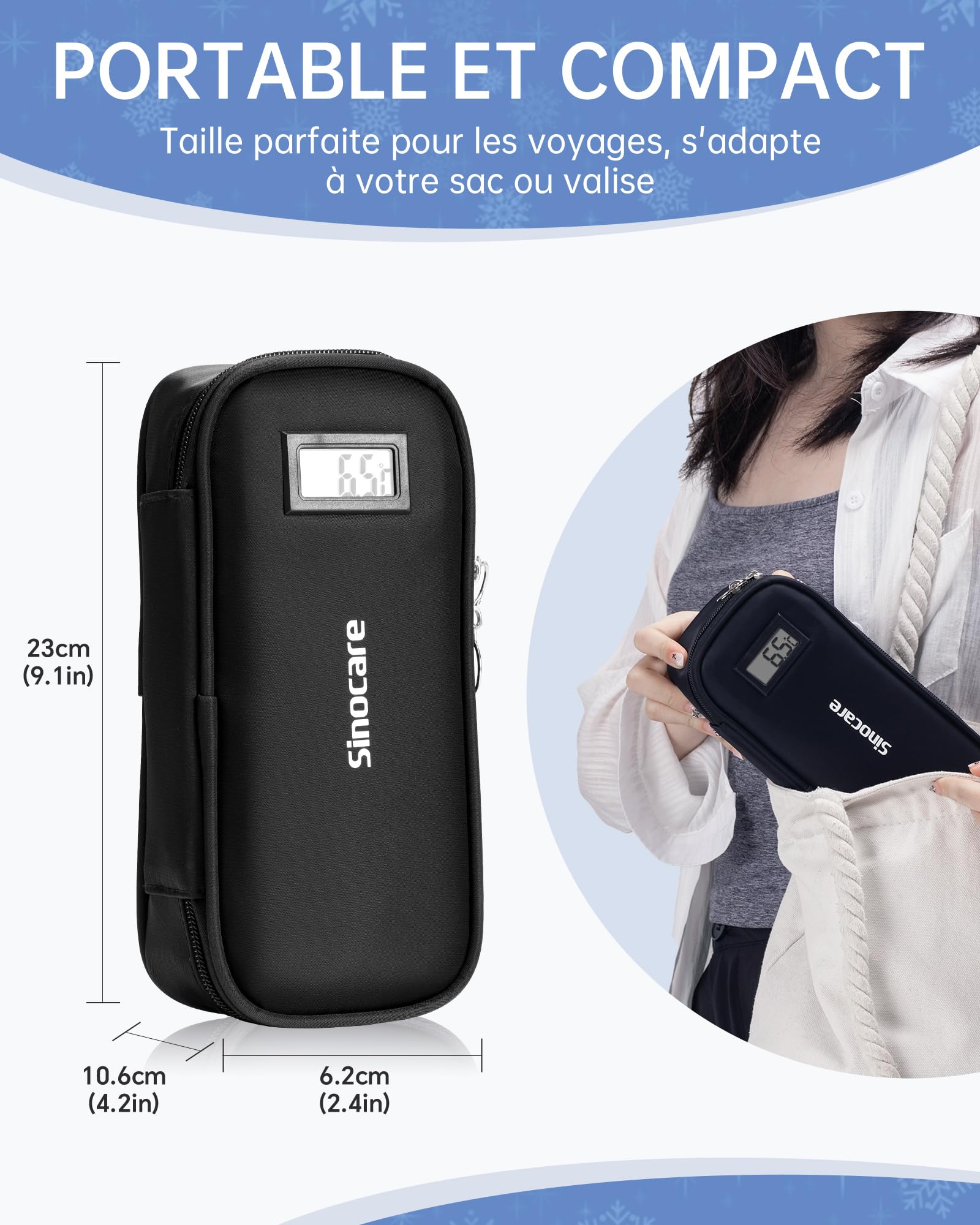 Trousse isotherme médicament avec affichage température | glace réutilisables Pochette portable pour insuline stylos traitements idéale pour voyage usage quotidien