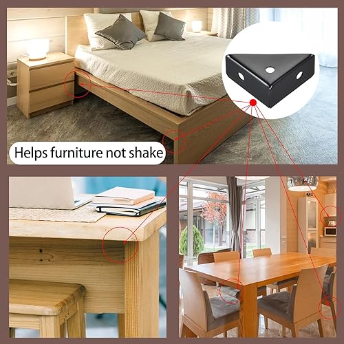 Miniatura 5 de 8 soportes de esquina angulares, soportes de acero laminado en frío con tornillos para borde de escritorio y cama (negro, 1.496 in x 1.496 in)