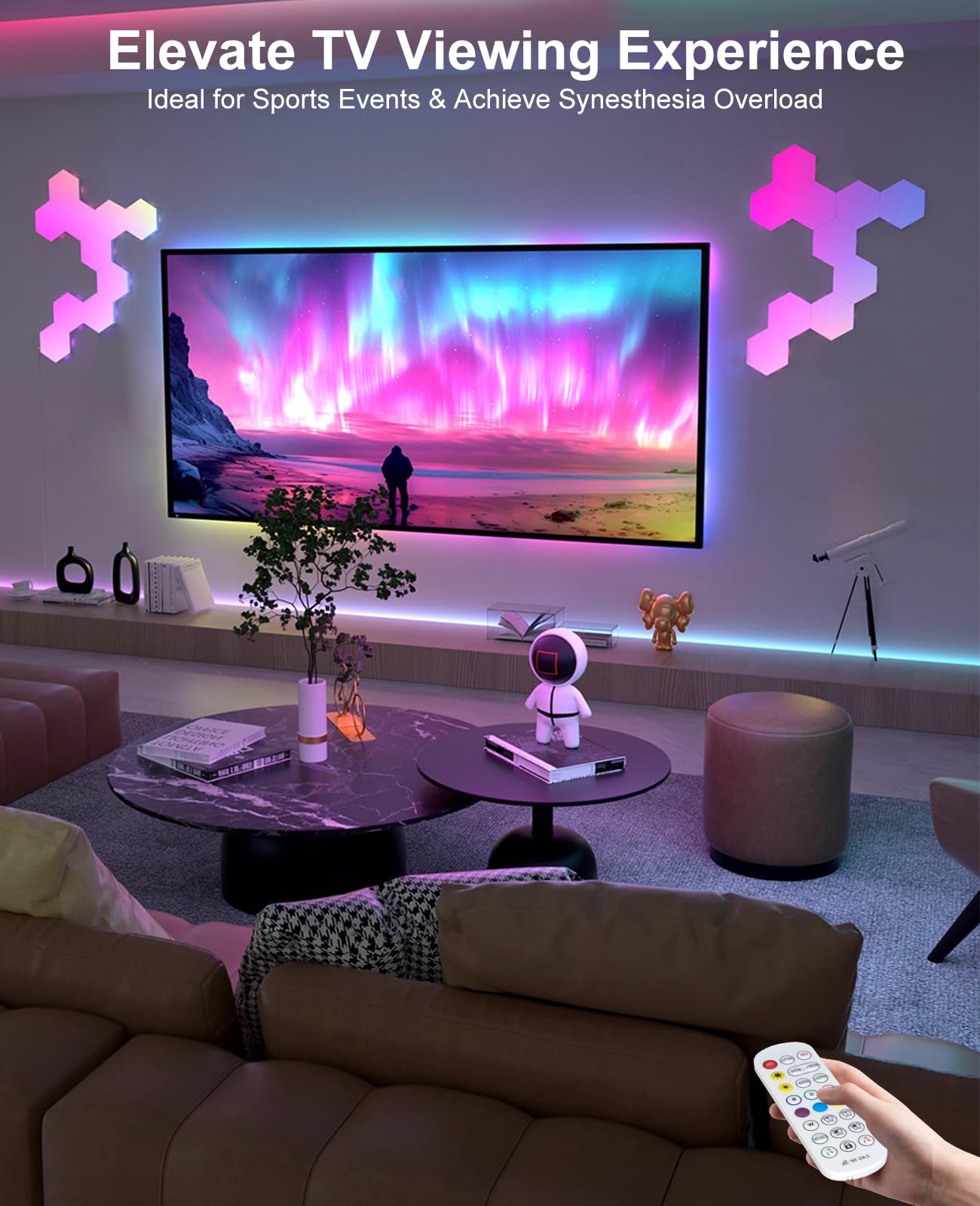 Hexagon LED Panel für Gaming Setup, 14 Smart Home Gaming LED Sechseck Wandleuchte Funktioniert mit Alexa Google Assistant, Gaming Wandpaneele Sprach- App-Steuerung Musik Sync für Zimmer Deko Geschenk