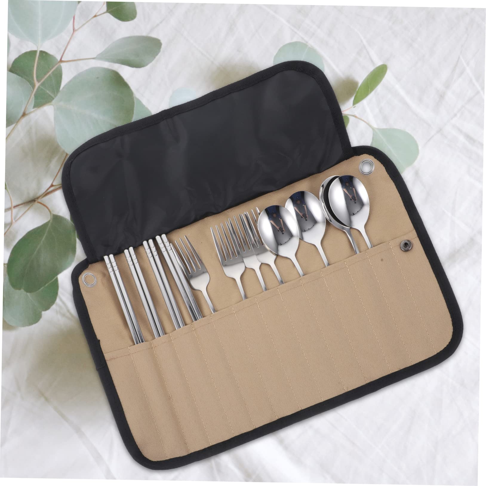 Set Utensili da Campeggio in Acciaio Inossidabile e Nylon Borsa, Posate per Picnic, Accessori Portatili per Escursioni e Campeggio