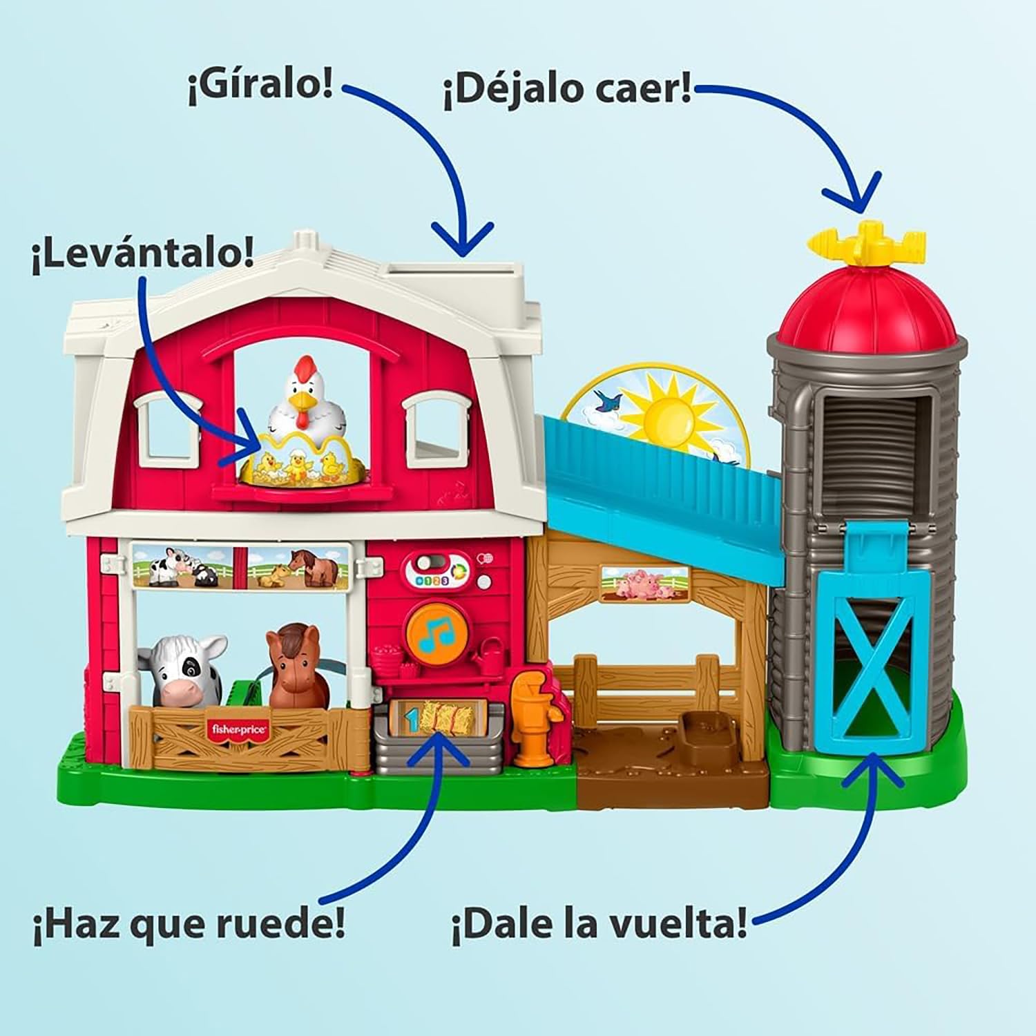Fisher-Price Zestaw do zabawy na farmie Little People, gra muzyczna i edukacyjna dla dzieci od 1 roku życia, wersja wielojęzyczna, JGX09