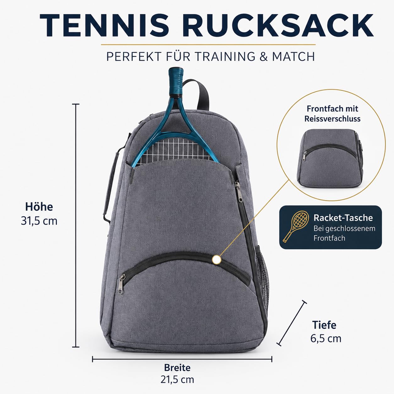 Tennisrucksack Kinder Damen mit Schuhfach, Kompakter Sport Rucksack für Tennis, Badminton und Padel, Leichte Tennistasche Kinder für Mädchen, Frauen und Jugendliche, Schlägertasche für Tennisschläger